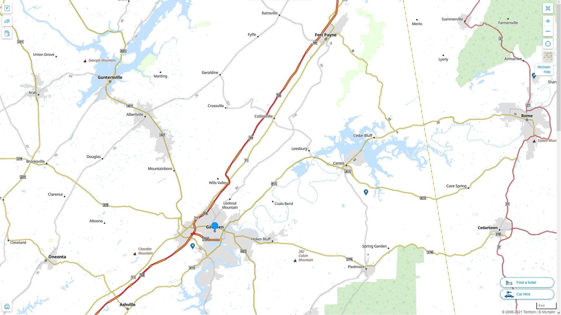 Gadsden Alabama Highway and Road Map